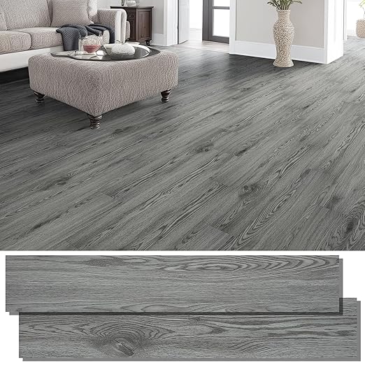 INMOZATA 36 Pack Peel and Stick Floor Tile Waterproof Vinyl Plank Flooring | 54 Sq.Ft, Heat-resistant, Wood Grain Self Adhesive Flooring for DIY Bedroom Living Room Bathroom Kitchen (Natural Gray)
