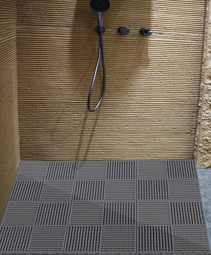 9 Pack Modular Interlocking Tiles Double Non-Slip 12"x12" Gray | 0.4" Thick with Drain Holes for Pool Deck Shower Garage Basement Boat Pet Area Wet Floors Easy Install