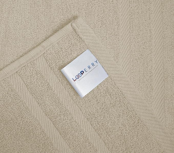 Looperry 6 Pack Small Bath Towel Set - 100% Cotton 23x46 Shower Towels in 450 GSM. Lightweight & Absorbent Quick Dry Gym Towel for Showering, Pet Drying, Spas & Salons. Terry Ringspun Towels (Beige)