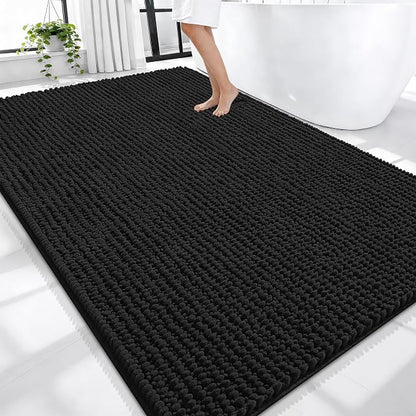 OLANLY Thick Chenille Large Bathroom Rugs 70x46, Absorbent Bath Mat, Black | Soft Bath Rugs, Rubber Backing, Machine Wash Dry, Bath Mats for Bathroom, Tub and Shower, Home Decor Accessories