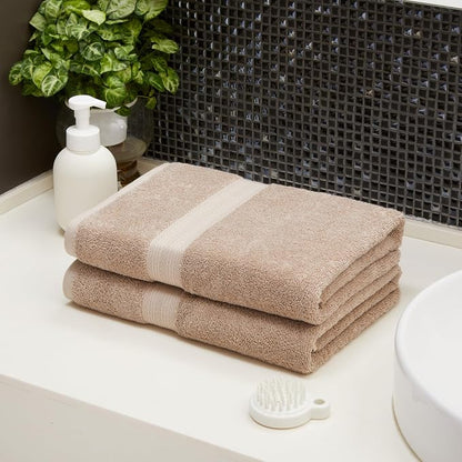 Amazon Basics Fade-Resistant 100% Cotton Bath Towel, Machine Washable, 30"x54", Taupe, 2-Pack