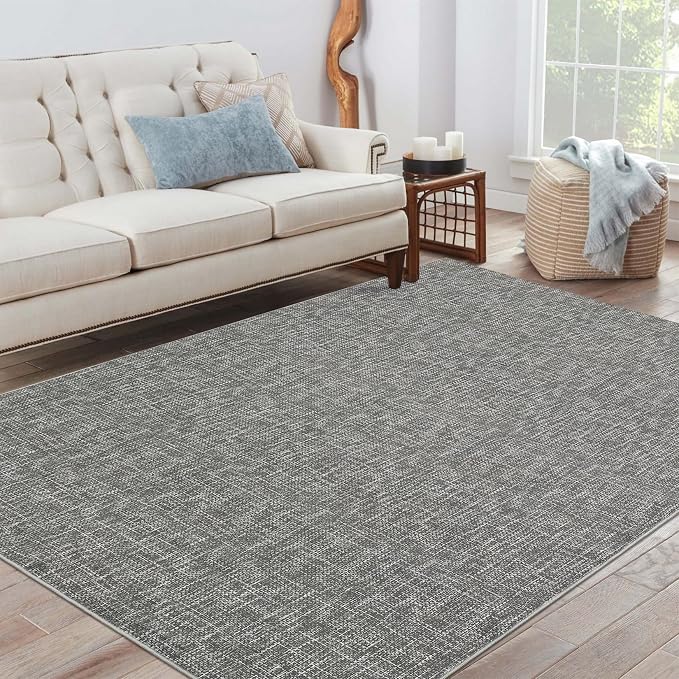 Garvee Washable Area Rugs 5x7 Modern Textured Rug for Living Room, Grey | Neutral Solid Color Non Slip Backing Low Pile Stain Resistant Non Shedding Soft Rug for Dining Room Entryway Bedroom