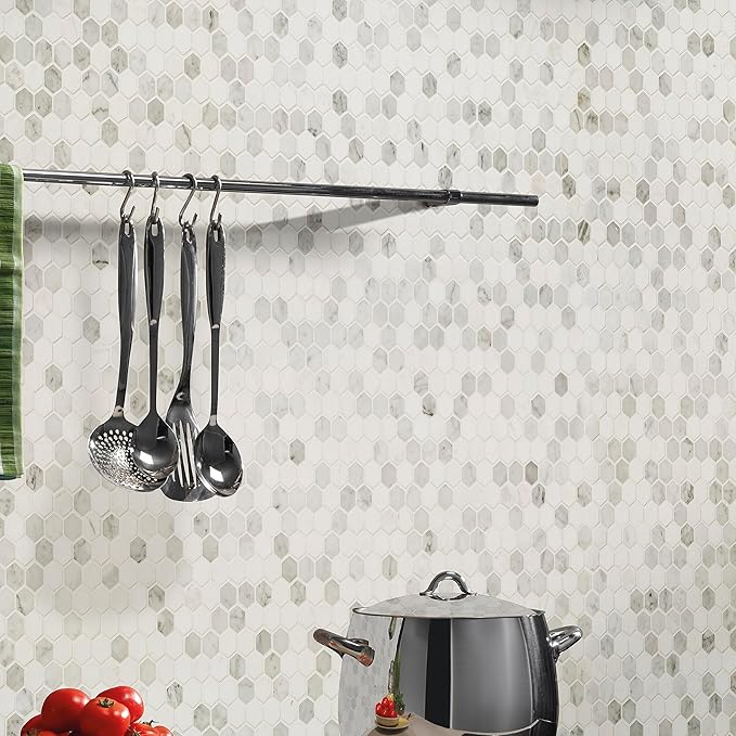 MSI Bianco Dolomite Tibi 12 in. x 12 in. Polished Marble Hexagon Wall Tile and Floor Tile for Kitchen Backsplash, Wall Tile for Bathroom, Shower Wall Tile, Mesh Mounted Mosaic Tile