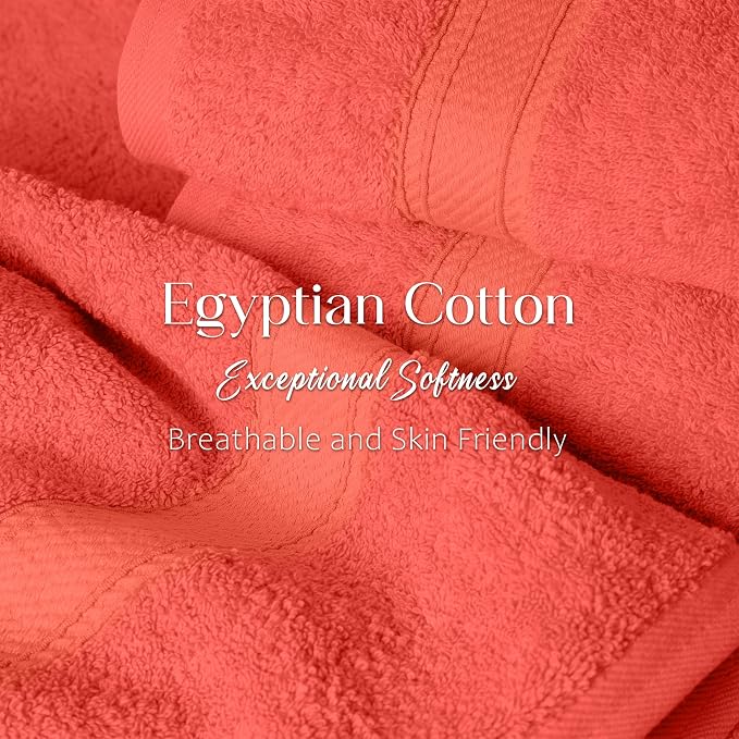 SUPERIOR Egyptian Cotton Ultra Plush & Absorbent, 6 Piece Set, Coral | Quick Dry, Soft Luxury Towel Set, Bath Essentials, Guest Bath, Spa, 2 Bath, 2 Hand, 2 Face Towels, Madeline Towels