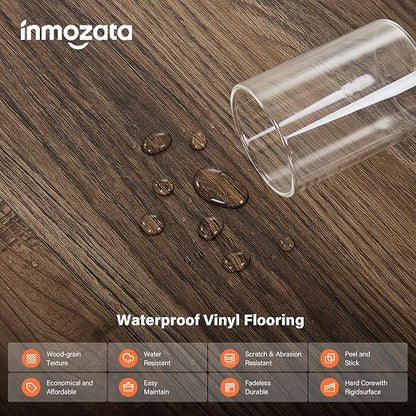 INMOZATA 36 Pack Peel and Stick Floor Tile Waterproof Vinyl Plank Flooring | 54 Sq.Ft, Heat-resistant, Wood Grain Self Adhesive Flooring for DIY Bedroom Living Room Bathroom Kitchen (Walnut)