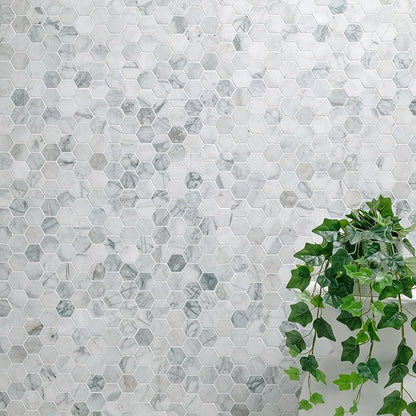 MSI Calacatta Cressa 12 in. x 12 in. Hexagon Honed Marble Tile – Kitchen Backsplash, Bathroom Wall, Accent or Shower Wall, Mesh-Mounted Mosaic, White