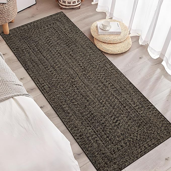 Washable Runner Rug 2x6 Hallway Rug Runner Non Slip Bath Mat Modern Soft Farmhouse Throw Rugs Kitchen Rugs Stain Resistant Carpet for Bedroom Entryway Indoor 2'x6' Black/Brown