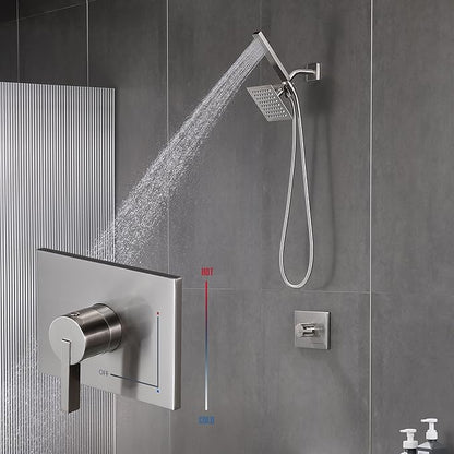 Shower Faucet Set Dual Shower Heads with Handheld Spray Combo, All Metal 6" Dual Shower Head Combo and 3-Way Diverter, Shower Faucet Set with Valve