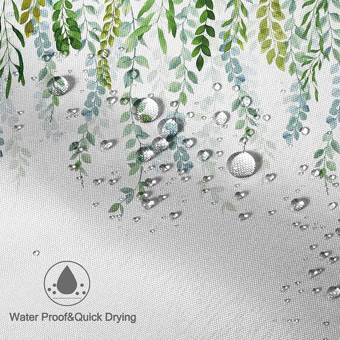 AWERT Plant Shower Curtain for Bathroom Sage Green Eucalyptus Waterproof Quick-Drying Green Leaves Shower Curtain Set with Hooks 60x72 Inch