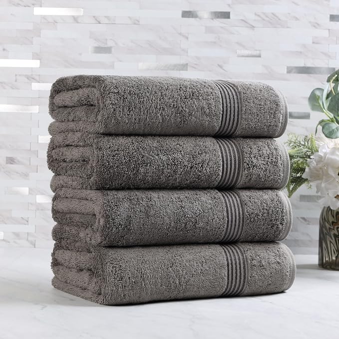 SUPERIOR Egyptian Cotton Bath Towel Set, Towels for Home Bathroom, Master, Guest Bath, Decor Essentials, Quick Dry, Absorbent, Large Body Towels, Spa, Hotel, Resort, Adult, Kids, Set of 4, Charcoal