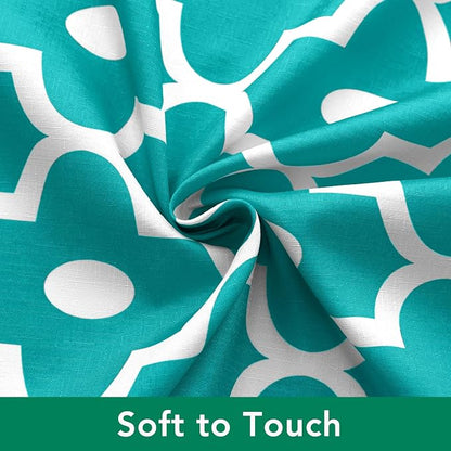 Fabric Modern Extra Long Shower Curtains for Bathroom-Turquoise and White | 72"W x 84"L Textured Faux Linen Elegant Classic Moroccan Bath Decor-Hotel Quality Transitional Washable & Breathable Cloth