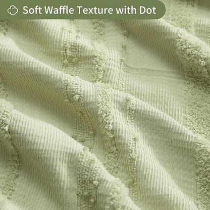 Sage Green Shower Curtain Boho, Cotton Blend Waffle Shower Curtain Farmhouse, Fabric Shower Curtains for Bathroom, Hotel, Washable 72 x 72