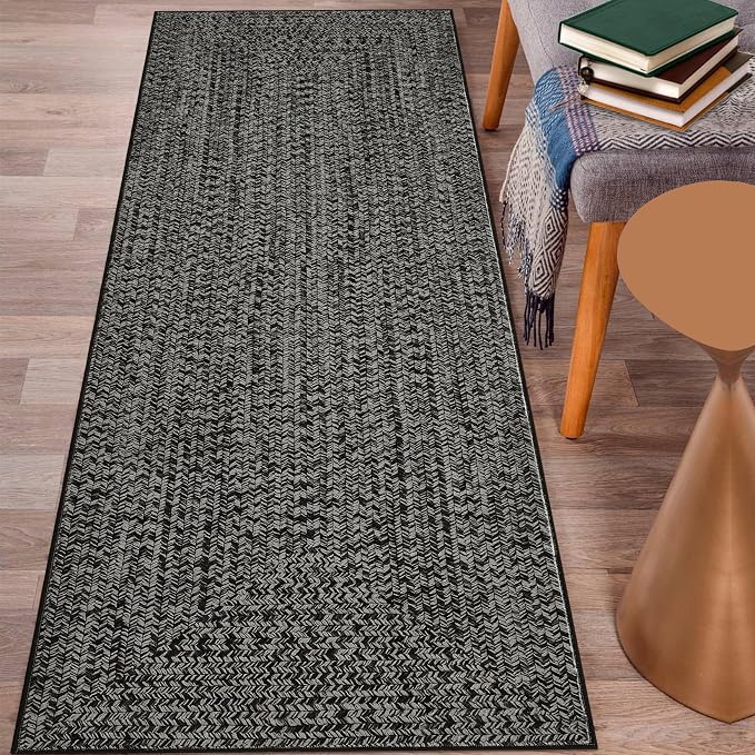 Runner Rugs for Hallway 2x6 Rug Runner Washable Kitchen Rugs Non Slip Modern Farmhouse Soft Hallway Runners Contemporary Low Pile Rug for Living Room Bedroom Decor Nursery, Black/Grey
