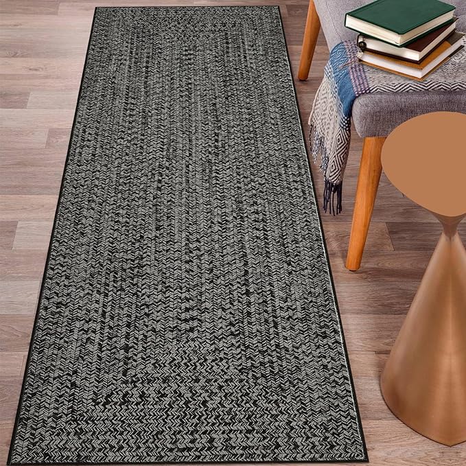 Printed Washable Rugs Runner Rug 2x10 Hallway Runner Modern Imitation Braided Bedroom Area Rug Non Slip Kitchen Rug Bathroom Rugs Stain Resistant Carpet for Entrance Bedside 2'x10' Grey/Brown
