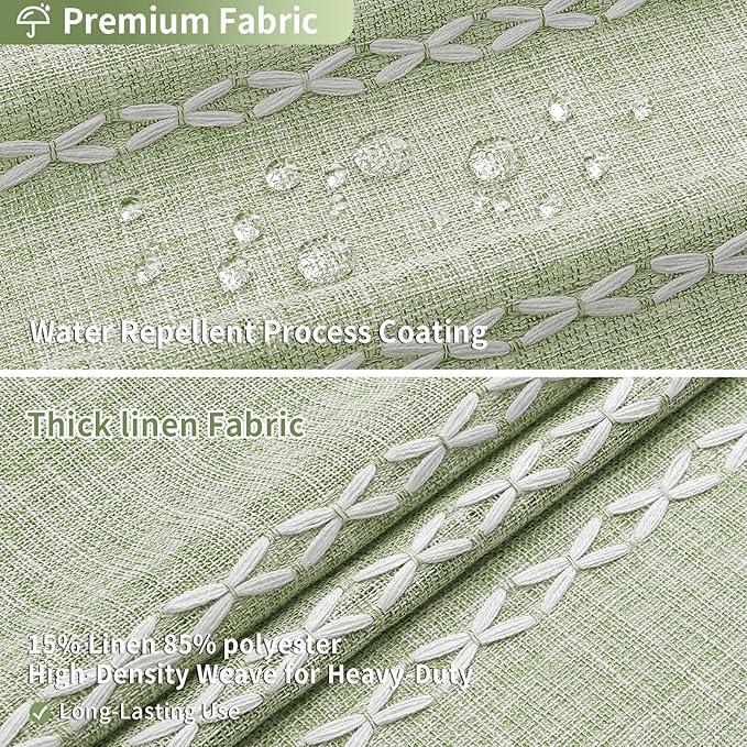 Boho Farmhouse Tassel Linen Shower Curtain,3D Embroidery Stripe Sage,72x78 | Long Tall,310GSM Striped Texture Heavy Duty Cloth,Water Repellent,Ultra Heavy Duty,Wrinkle Resistant,12 Plastic Hooks
