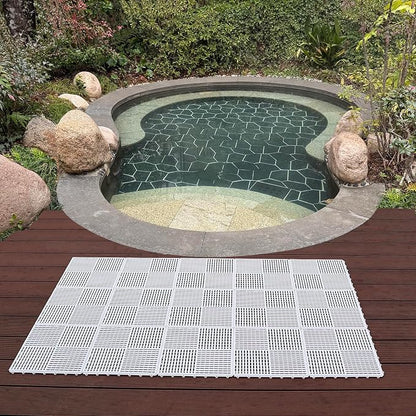 18 Pack Modular Interlocking Tiles Double Non-Slip 12"x12" White | 0.4" Thick with Drain Holes for Pool Deck Shower Garage Basement Boat Pet Area Wet Floors Easy Install