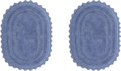 Better Trends 2 Piece Lilly Crochet Rug Set 100% Cotton Soft Oval 17x24 Bathroom Rug Water Absorbent Washable Reversible Bath Mat for Bathroom Floor Decor Bedroom Blue