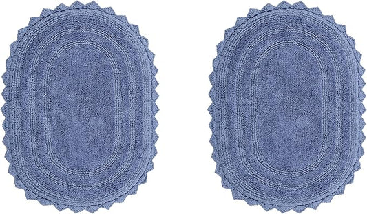 Better Trends 2 Piece Lilly Crochet Rug Set 100% Cotton Soft Oval 17x24 Bathroom Rug Water Absorbent Washable Reversible Bath Mat for Bathroom Floor Decor Bedroom Blue