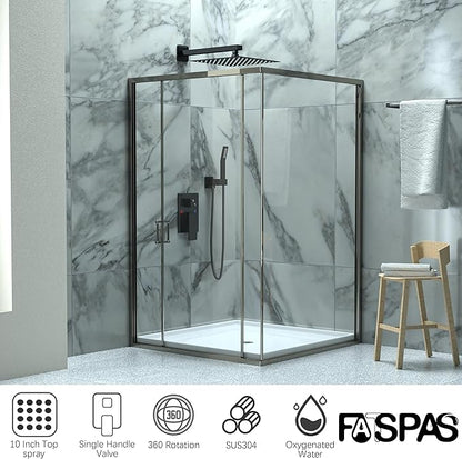 Shower Faucet Set, Shower System with 10 Inch Rain Showerhead and Handheld Shower, Wall Mounted High-Pressure Showerhead Combo Set Included Valve and Trim, Matte Black