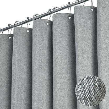 Narrow Linen Textured Waterproof Shower Curtain, 54x72, Grey/Gray | Small Size, 230GSM Polyester, Heavy Duty Fabric, Weighted Hem, 10 Plastic Hooks, Modern Luxury Hotel Style, Machine Washable