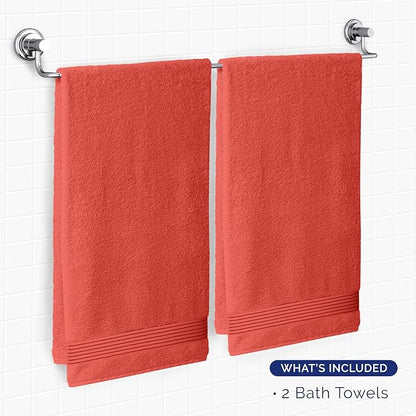 Elegant Comfort Premium Turkish Cotton 2 Pack Bath Towel Set - 27 x 54 inch, Luxurious Hotel Spa Quality 100% Turkish Cotton 2PC Bath Towel Set - Highly Absorbent - Soft Bathroom Towels, Coral
