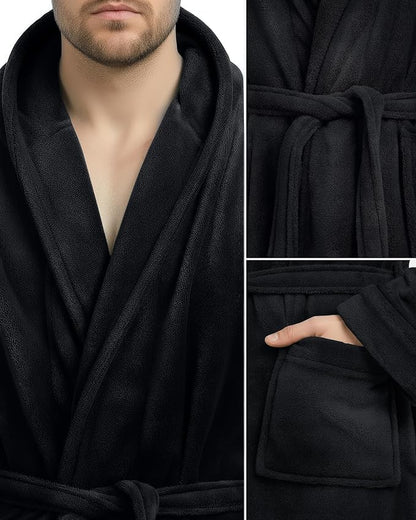 NY Threads Mens Robe with Hood, Luxury Plush Fleece Hooded Mens Bathrobe, Spa Bath Robe for Men