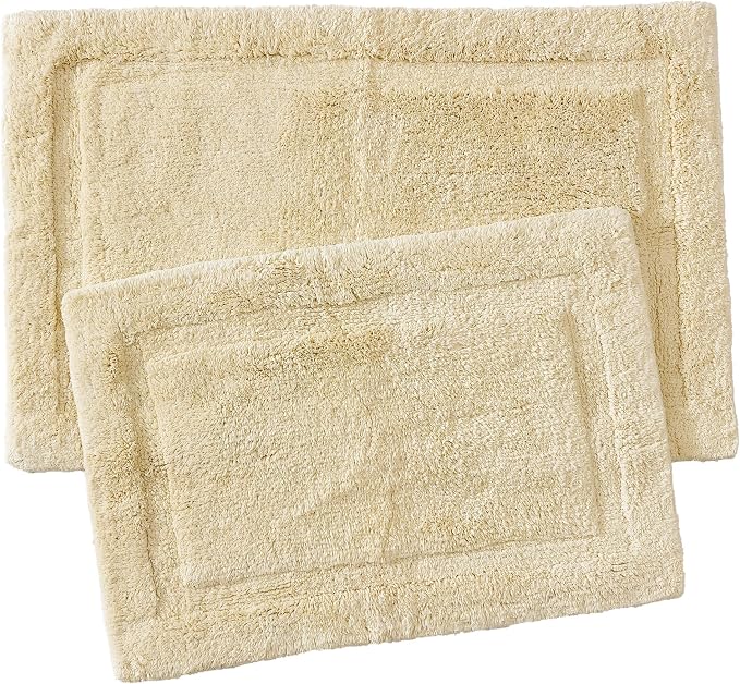 Jean Pierre New York Lydia Border 100% Cotton Bath Mat 2-Piece Set - Non-Slip Bath Rug - Ivory - 17"x24" & 20" x 32"