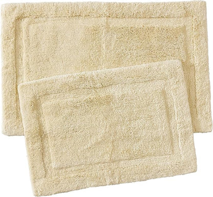 Jean Pierre New York Lydia Border 100% Cotton Bath Mat 2-Piece Set - Non-Slip Bath Rug - Ivory - 17"x24" & 20" x 32"