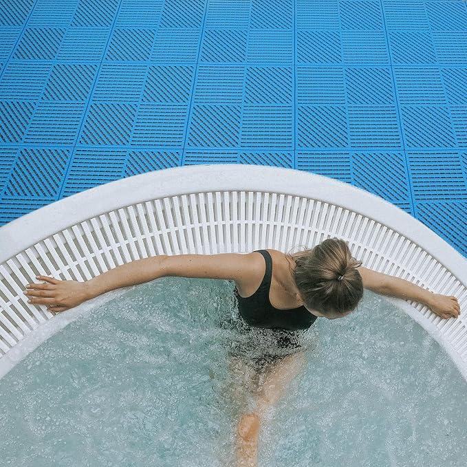 18 Pack Modular Interlocking Floor Tiles Anti-Slip Drainage Mat for Slippery Area Like Shower Swimming Pool Sauna Room Patio Boat, 12"×12" Blue