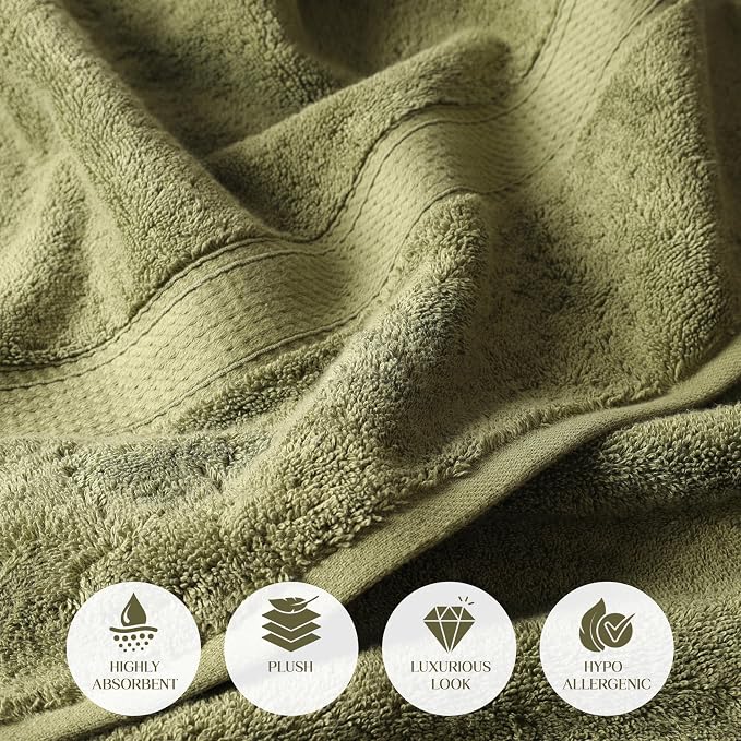 Superior Egyptian Cotton Ultra Plush & Absorbent, 6 Piece Set, Forest Green | Quick Dry, Soft Luxury Towel Set, Bath Essentials, Guest Bath, Spa, 2 Bath, 2 Hand, 2 Face Towels, Madeline Towels