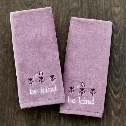 SKL Home Bee Kind Hand Towel Set-2pc, 100% Cotton, Embroidered, Lavender | Soft, decorative velour. For use in the bathroom, kitchen or bar & makes a great gift.