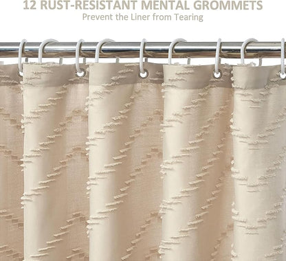 Siiluminisoy Boho Farmhouse Shower Curtain Woven Fabric Cute Beige Shower Curtain, 72 x 72 Tufted Chevron Textured Striped Modern Farmhouse Minimalist for Bathroom