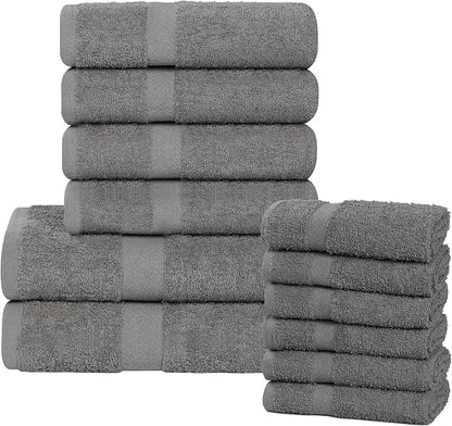 Superior 12-Piece Cotton Assorted Towel Set, Includes 6 Face Towel, 4 Hand, and 2 Bath Towels, Home, Bathroom, Guest Bath Essentials, Quick Dry, Absorbent, Franklin Collection - Charcoal
