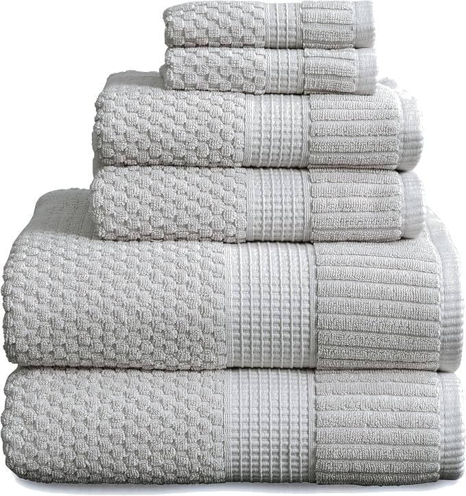 100% Cotton 6 Piece Bath Towel Set | Grey Towels | Oeko‑TEX Standard 100 | Soft & Absorbent, Quick‑Dry | Trinity Collection - Quiet Grey