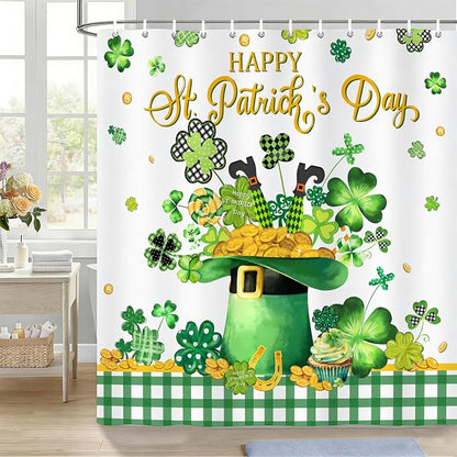 St. Patrick's Day Shower Curtain Shamrock Shower Curtains Waterproof Fabric Bath Curtains with 12 Hooks for St. Patricks Day Home Bathroom Decor, 72 x 72 Inches