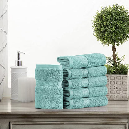 SUPERIOR Egyptian Cotton Plush & Absorbent, Face Towel Set of 6, Turquoise | Quick Dry, Soft Luxury Towel Set, Bath Essentials for Bathroom, Guest Bath, Spa, 2 Piece Face, Madeline Towels