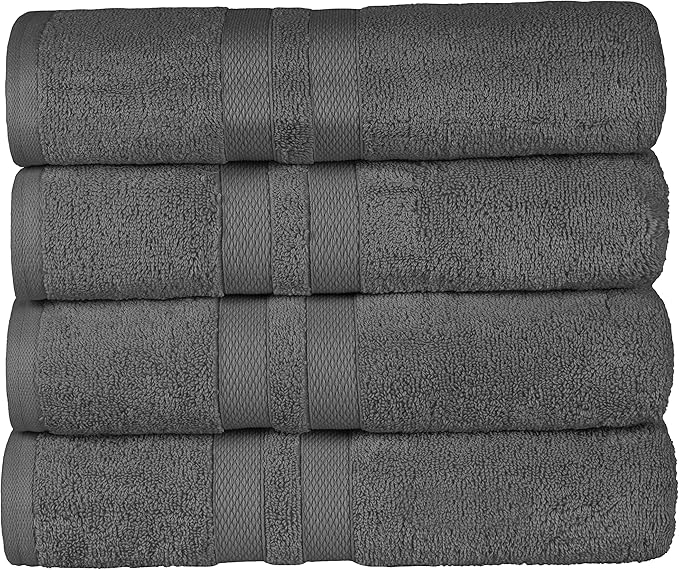Superior Ultra-Soft 4-Piece Cotton Bath Towel Set, Home Essentials Includes 4 Bath Towels, Absorbent Towels for Daily Use, Guest/Master Bathroom Decor, Shower Basics, Quick Dry - Charcoal