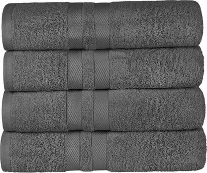 Superior Ultra-Soft 4-Piece Cotton Bath Towel Set, Home Essentials Includes 4 Bath Towels, Absorbent Towels for Daily Use, Guest/Master Bathroom Decor, Shower Basics, Quick Dry - Charcoal