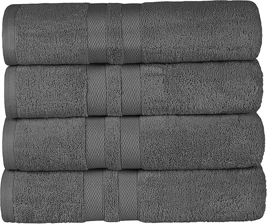 Superior Ultra-Soft 4-Piece Cotton Bath Towel Set, Home Essentials Includes 4 Bath Towels, Absorbent Towels for Daily Use, Guest/Master Bathroom Decor, Shower Basics, Quick Dry - Charcoal
