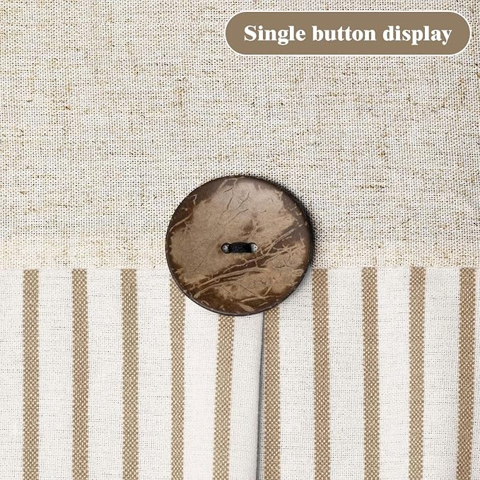 Farmhouse Shower Curtain Linen Button Beige Stripe 72" W x 80" L | Farmhouse Style, Chic Button, Striped, Linen Fabric, Rustic, Country, Natural Look, Washable, for Bathroom Bathtub