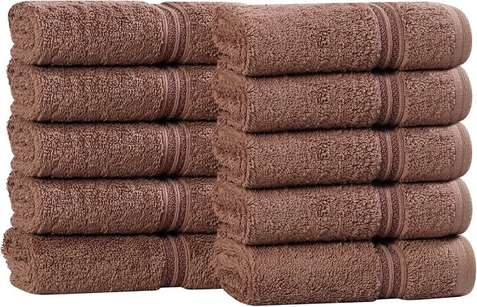 Superior 100% Long Staple Combed Cotton Face Towels, 10 Piece, Mocha
