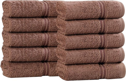 Superior 100% Long Staple Combed Cotton Face Towels, 10 Piece, Mocha