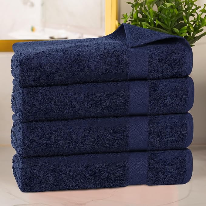 SUPERIOR 4-Piece Cotton Bath Towel Set, Towels for Adults, Kids, Fast Drying Body Towels, Shower, Bath, Pool, Guest/Master Bathroom Essentials, Dorm, Home, Apartment, Franklin Collection, Blue