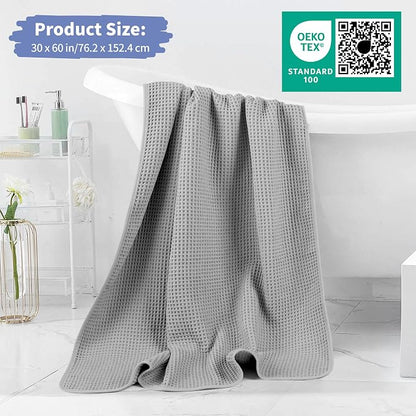 MICROFI New Microfiber Waffle Bath Towels, 2 Pieces, Soft, Absorbent, Fast Drying, Lint Free 430 GSM (30''x60''/76cm x 152cm)