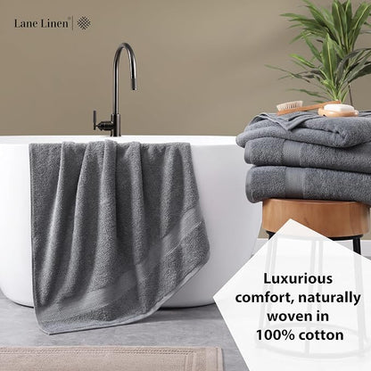 LANE LINEN Bath Sheet Quick Dry 100% Cotton 2 Pack Soft - Cool Grey | Towels For Dorm - Densely Woven, Coordinated Colors, Everyday Durability, OEKO-TEX Certified, Ring-Spun Durability