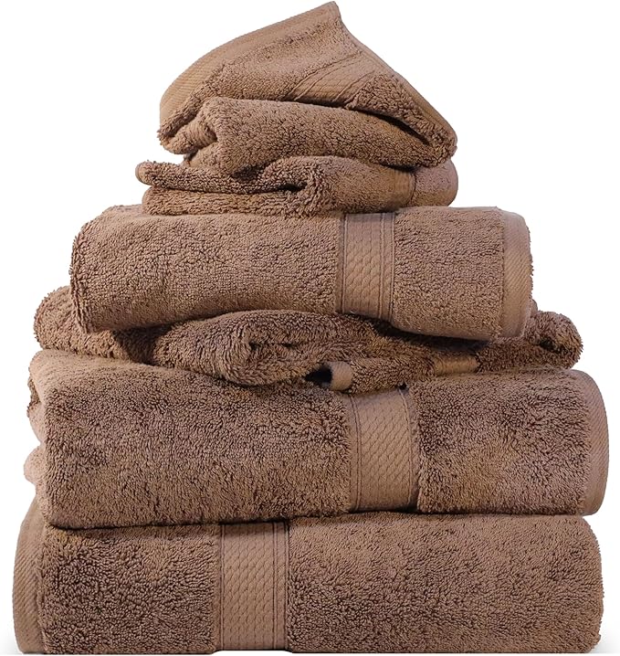 SUPERIOR Egyptian Cotton Ultra Plush & Absorbent, 6 Piece Set, Chocolate | Quick Dry, Soft Luxury Towel Set, Bath Essentials, Guest Bath, Spa, 2 Bath, 2 Hand, 2 Face Towels, Madeline Towels