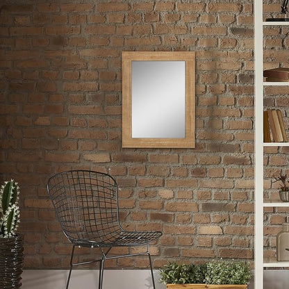 Stonebriar 24" x 18" Rectangle Natural Wood Frame Wall Mirror with Attached Hanging Brackets, Decorative Country Rustic Decor for the Living Room, Bedroom, Bathroom, Hallway, and Entryway