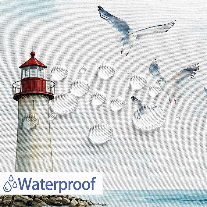 Coastal Beach Shower Curtain, Nautical Lighthouse Sailboat Ocean Seaside Seascape Shower Curtain Set, Rustic Barn Door Seashore Fabric Boho Shower Curtain for Bathroom 12 Hooks, 72"×72" Turquoise Teal