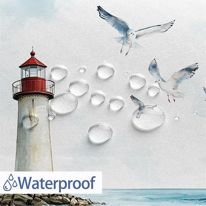 Coastal Beach Shower Curtain, Nautical Lighthouse Sailboat Ocean Seaside Seascape Shower Curtain Set, Rustic Barn Door Seashore Fabric Boho Shower Curtain for Bathroom 12 Hooks, 72"×72" Turquoise Teal