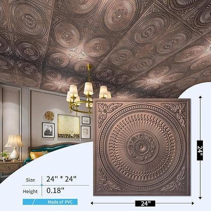 Art3d 12-Pack 2 x 2 ft Drop Ceiling Tiles for Interior Decor, Antique Copper